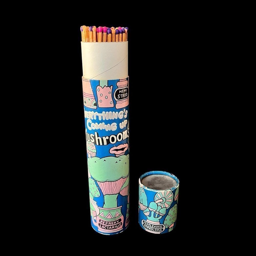 Vintage Fireplace Matchsticks Psychedelic Mushroom Canister
